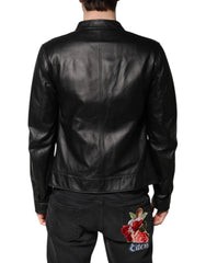 Dolce & Gabbana Black Sheep Leather Biker Full Zip Jacket - IT46 | S