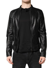 Dolce & Gabbana Black Sheep Leather Biker Full Zip Jacket - IT46 | S