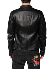 Dolce & Gabbana Black Sheep Leather Biker Full Zip Jacket - IT46 | S - Bomber Jackets