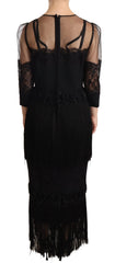 Dolce & Gabbana Black Sheer Floral Lace Crystal Maxi Dress - IT44|L - Dresses