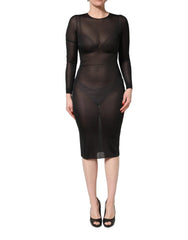 Dolce & Gabbana Black Sheer Long Sleeves Sheath Midi Dress - IT40|S