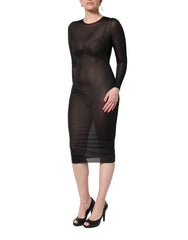 Dolce & Gabbana Black Sheer Long Sleeves Sheath Midi Dress - IT40|S
