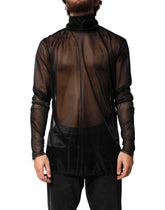 Dolce & Gabbana Black Sheer Long Sleeves Turtleneck Top - IT56 | XXL