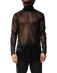 Dolce & Gabbana Black Sheer Long Sleeves Turtleneck Top - IT56 | XXL