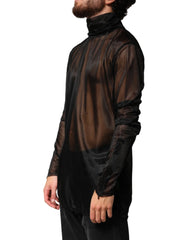 Dolce & Gabbana Black Sheer Long Sleeves Turtleneck Top - IT56 | XXL