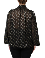 Dolce & Gabbana Black Sheer Tied Neck Polka Dots Blouse Top - Blouses