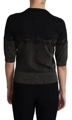 Dolce & Gabbana Black Shiny Lurex Lace Insert Pullover Top - Sweaters