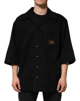 Dolce & Gabbana Black Short Sleeve Button Men Casual Shirt - IT44 | 3XL - Shirts
