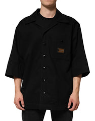 Dolce & Gabbana Black Short Sleeve Button Men Casual Shirt - IT44 | 3XL - Shirts