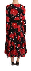 Dolce & Gabbana Black Sicily Bag Print Flared Midi Dress - IT38|XS - Dresses