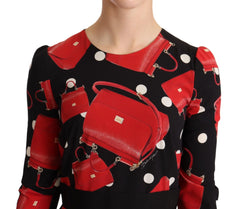 Dolce & Gabbana Black Sicily Bag Print Flared Midi Dress - IT38|XS - Dresses