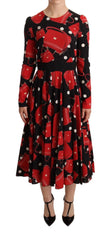 Dolce & Gabbana Black Sicily Bag Print Flared Midi Dress - IT38|XS - Dresses