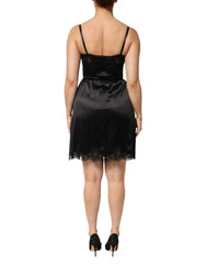 Dolce & Gabbana Black Silk Blend Lace Trim Sleeveless Mini Dress - IT36|XXS - Dresses