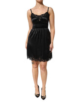 Dolce & Gabbana Black Silk Blend Lace Trim Sleeveless Mini Dress - IT36|XXS - Dresses