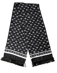 Dolce & Gabbana Black Silk Crown Fringe Neck Wrap 173cm x 32.5cm Scarf