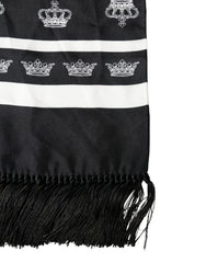 Dolce & Gabbana Black Silk Crown Fringe Neck Wrap 173cm x 32.5cm Scarf