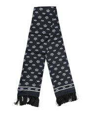 Dolce & Gabbana Black Silk Crown Fringes Men Foulard Scarf - Scarves & Shawls