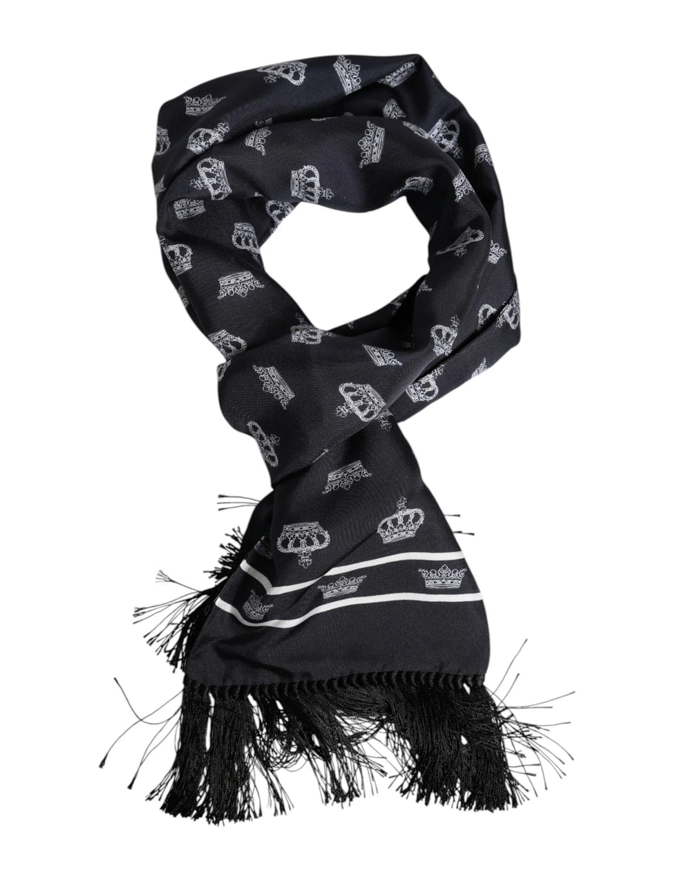 Dolce & Gabbana Black Silk Crown Fringes Men Foulard Scarf - Scarves & Shawls