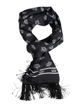 Dolce & Gabbana Black Silk Crown Fringes Men Foulard Scarf - Scarves & Shawls