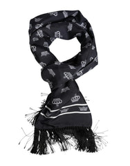 Dolce & Gabbana Black Silk Crown Fringes Men Foulard Scarf - Scarves & Shawls