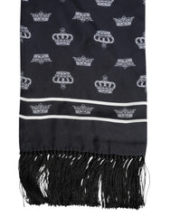 Dolce & Gabbana Black Silk Crown Fringes Men Foulard Scarf - Scarves & Shawls