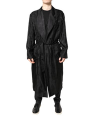 Dolce & Gabbana Black Silk DG Logo Men Wrap Robe Coat Jacket - IT46 | S - Wrap Coats