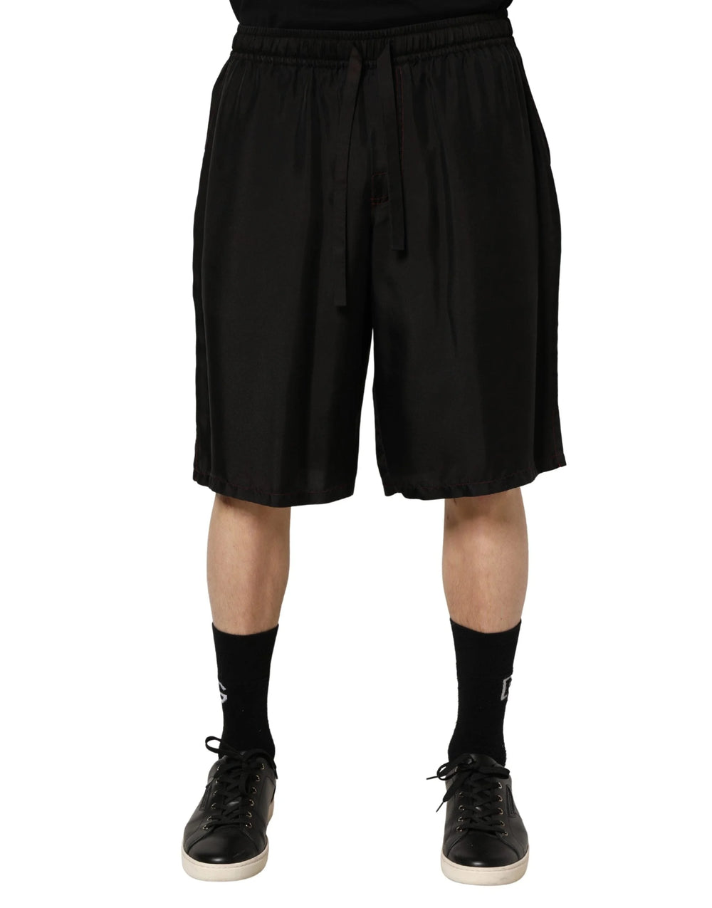 Dolce & Gabbana Black Silk Drawstring Men Bermuda Shorts - IT52 | XL