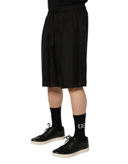 Dolce & Gabbana Black Silk Drawstring Men Bermuda Shorts - IT52 | XL