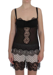 Dolce & Gabbana Black Silk Floral Lace Lingerie Top - IT2 | S - Women’s Underwear Slips