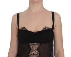 Dolce & Gabbana Black Silk Floral Lace Lingerie Top - IT2 | S - Women’s Underwear Slips