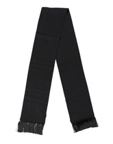 Dolce & Gabbana Black Silk Fringes Neck Wrap Foulard Scarf