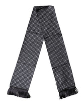 Dolce & Gabbana Black Silk Geometric Fringe Wrap Foulard 136cm X 15cm Scarf