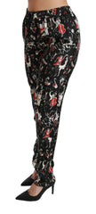 Dolce & Gabbana Black Silk Instrument Mid Waist Pants - Trousers