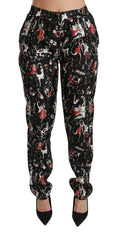 Dolce & Gabbana Black Silk Instrument Mid Waist Pants - Trousers