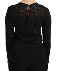 Dolce & Gabbana Black Silk Lace Crew Neck Long Sleeve Blouse - IT40|S - Blouses