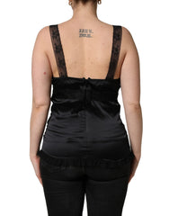 Dolce & Gabbana Black Silk Lace Trim Camisole V-neckline Tank Top