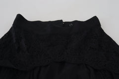 Dolce & Gabbana Black Silk Lace Trim High Waist Midi Skirt - IT40|S - Skirts