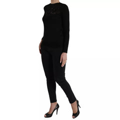 Dolce & Gabbana Black Silk Lace Trim Long Sleeves Blouse Top - IT40|S - Blouses