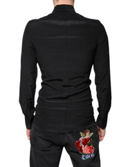 Dolce & Gabbana Black Silk Long Sleeves GOLD Dress Shirt - IT37 | XS - Shirts