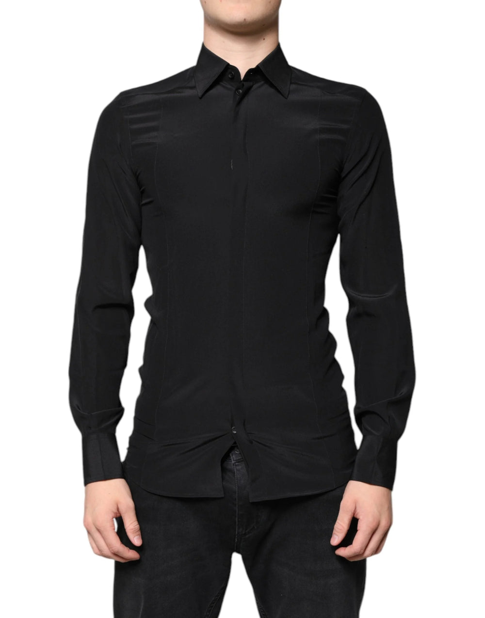 Dolce & Gabbana Black Silk Long Sleeves GOLD Dress Shirt - IT37 | XS - Shirts
