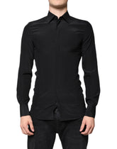 Dolce & Gabbana Black Silk Long Sleeves GOLD Dress Shirt - IT37 | XS - Shirts