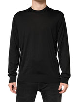 Dolce & Gabbana Black Silk Men Crew Neck Pullover Sweater - IT58 | 3XL