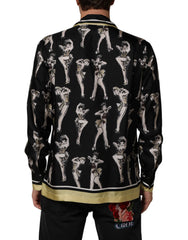 Dolce & Gabbana Black Silk Pin Up Printed Button Down Shirt - IT38 | XS