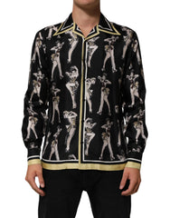 Dolce & Gabbana Black Silk Pin Up Printed Button Down Shirt - IT38 | XS