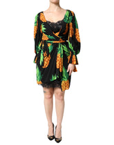 Dolce & Gabbana Black Silk Pineapple Draped Print Wrap Dress - IT40|S - Dresses