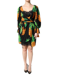 Dolce & Gabbana Black Silk Pineapple Draped Print Wrap Dress - IT40|S - Dresses