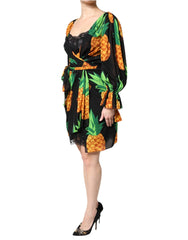 Dolce & Gabbana Black Silk Pineapple Draped Print Wrap Dress - IT40|S - Dresses