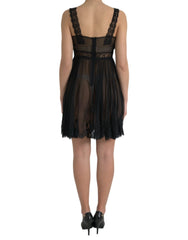 Dolce & Gabbana Black Silk Pleated Lace Chiffon Mini Dress - Dresses