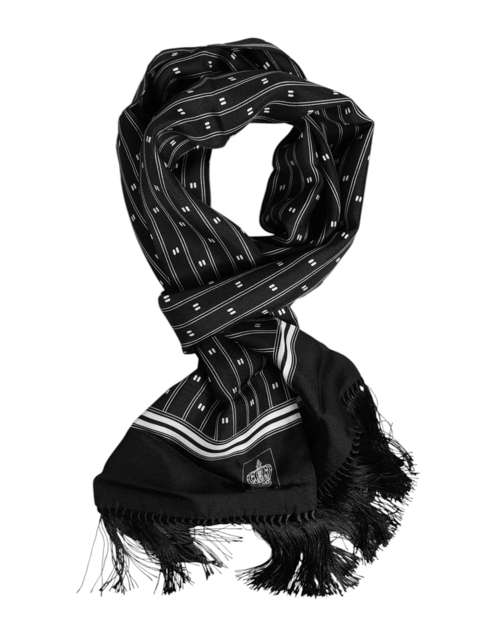 Dolce & Gabbana Black Silk Printed Fringes Men Foulard Scarf - Scarves & Shawls