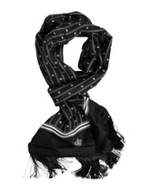 Dolce & Gabbana Black Silk Printed Fringes Men Foulard Scarf - Scarves & Shawls